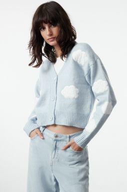 Trendyol Blue Cloud Patterned V-Neck Knitwear Cardigan