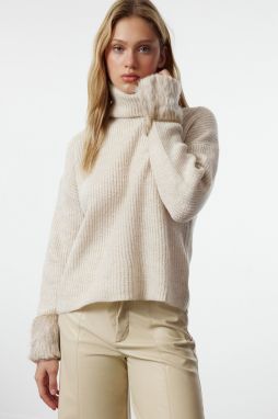 Trendyol Stone Soft Textured Sleeve Tip Fur Knitwear Sweater