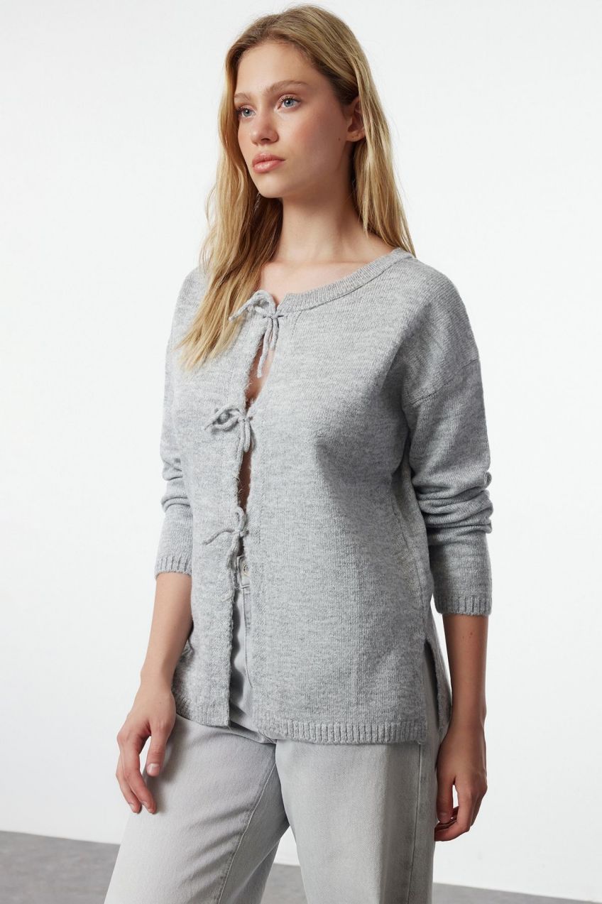 Trendyol Gray Soft Textured Reversible Knitwear Sweater