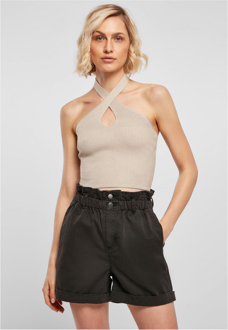 Women's crossed neck warmer Top lighttaupe