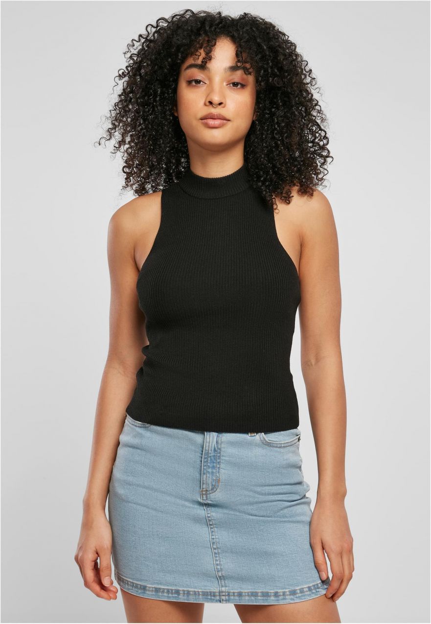 Women's turtleneck with short rib knit black