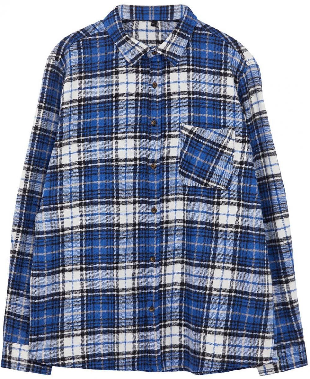 Trendyol Blue Regular Fit Winter Checkered Plaid Lumberjack Plus Size Shirt
