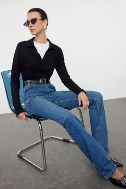 Trendyol Blue Ribbed More Sustainable High Waist Flare Jeans