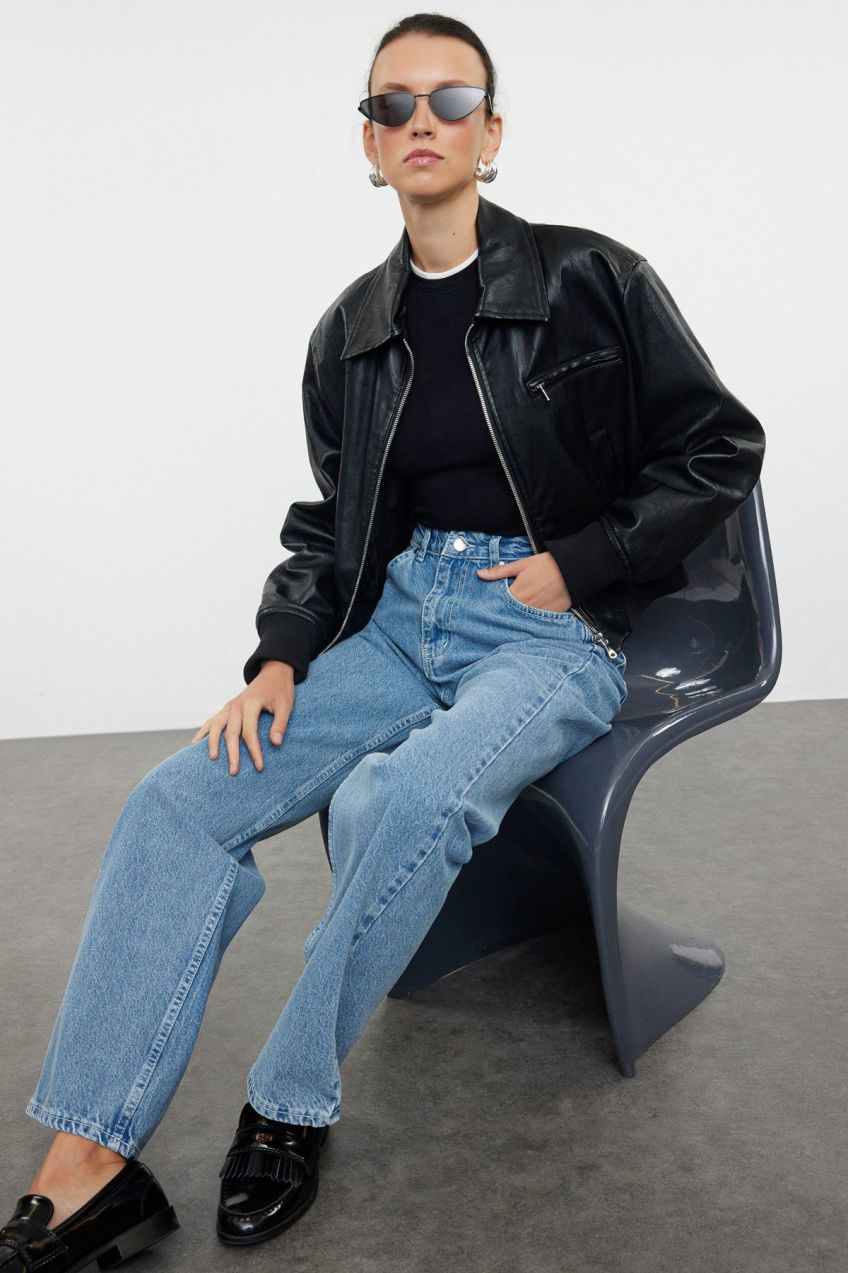 Trendyol Blue High Waist Wide Leg Jeans