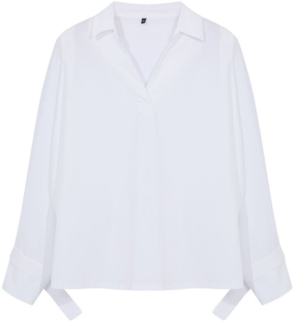 Trendyol Curve White Basic Long Sleeve Elastic Back Woven Plus Size Blouse