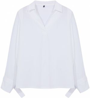 Trendyol Curve White Basic Long Sleeve Elastic Back Woven Plus Size Blouse