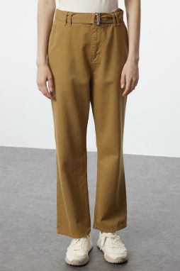 Trendyol Brown Belted High Waist Straight Jeans