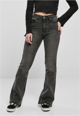 Women's High Waist Flared Denim Pants black heavily washed with acid