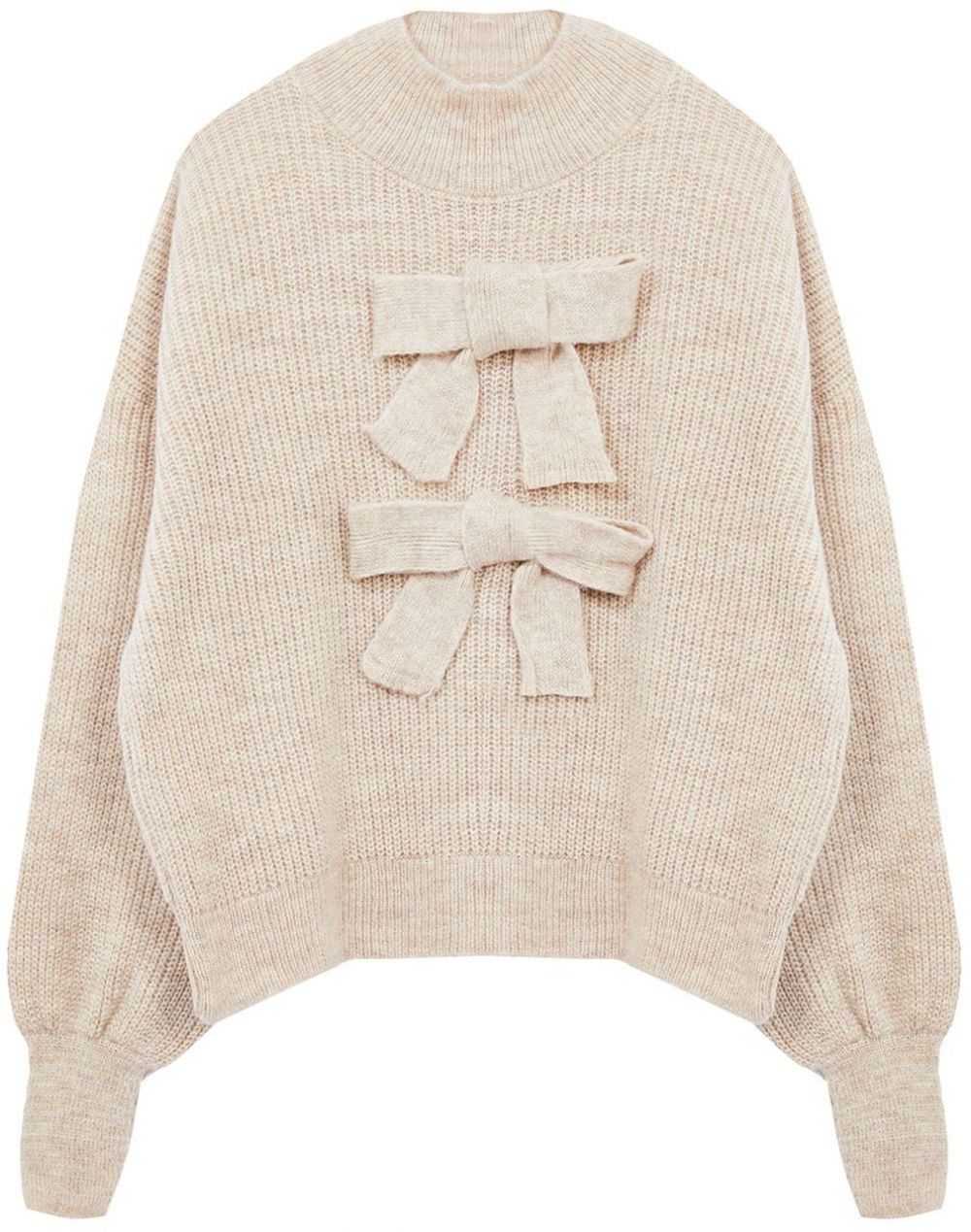 Trendyol Limited Edition Beige Soft Texture Bow Detail Knit Sweater