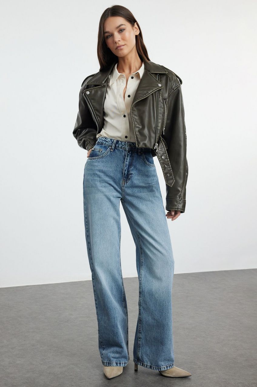 Trendyol Blue High Waist Wide Leg Jeans