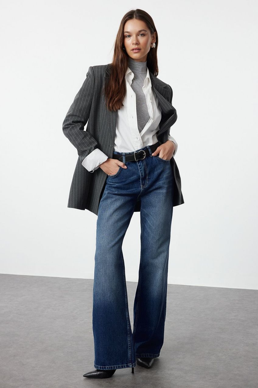 Trendyol Dark Blue High Waist Wide Leg Jeans