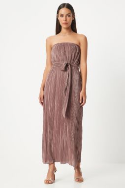 Happiness İstanbul Women's Mink Strapless Belted Pleated Dress