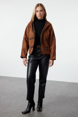 Trendyol Brown Regular Fit Plush Detailed Shepherd Closure Suede Jacket Coat