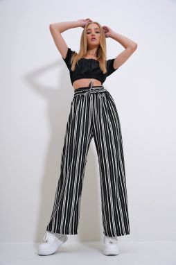 Trend Alaçatı Stili Women's Black Elastic Waist Patterned Palazzo Trousers