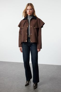 Trendyol Brown Shoulder and Collar Detailed Oversize Molded Thin Jacket Coat
