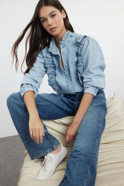 Trendyol Blue Flounce Regular Denim Shirt