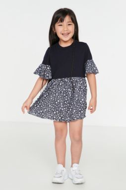 Trendyol Navy Blue Girl's Floral Patterned Knitted T-Shirt