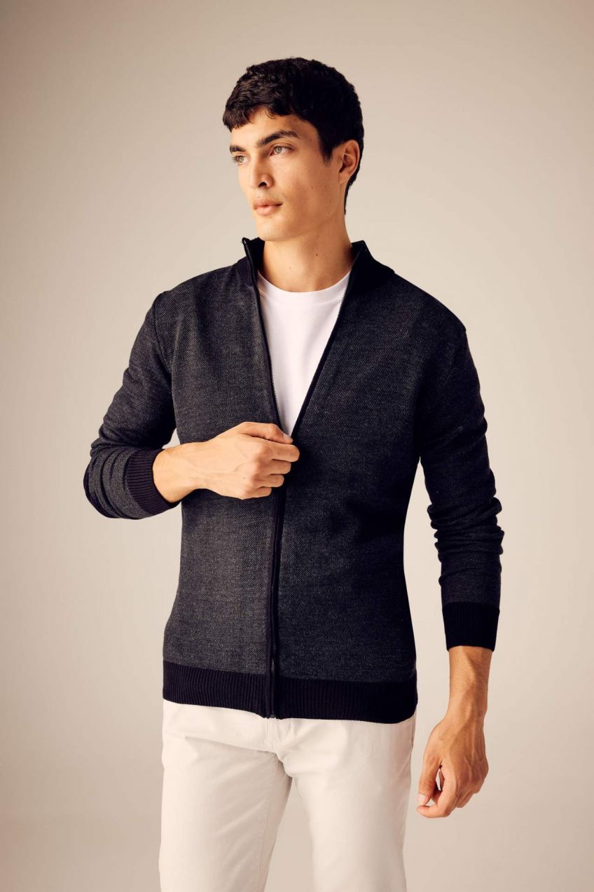 DEFACTO Standard Fit Half Turtleneck Cardigan