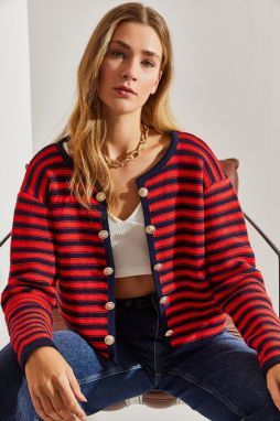 Bianco Lucci Women's Buttoned Striped Knitwear Cardigan