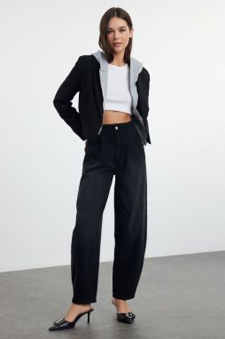 Trendyol Black Elastic Waist High Waist Barrel Jeans