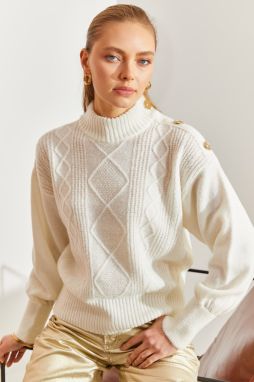 Bianco Lucci Women's Button Detailed Patterned Knitwear Sweater