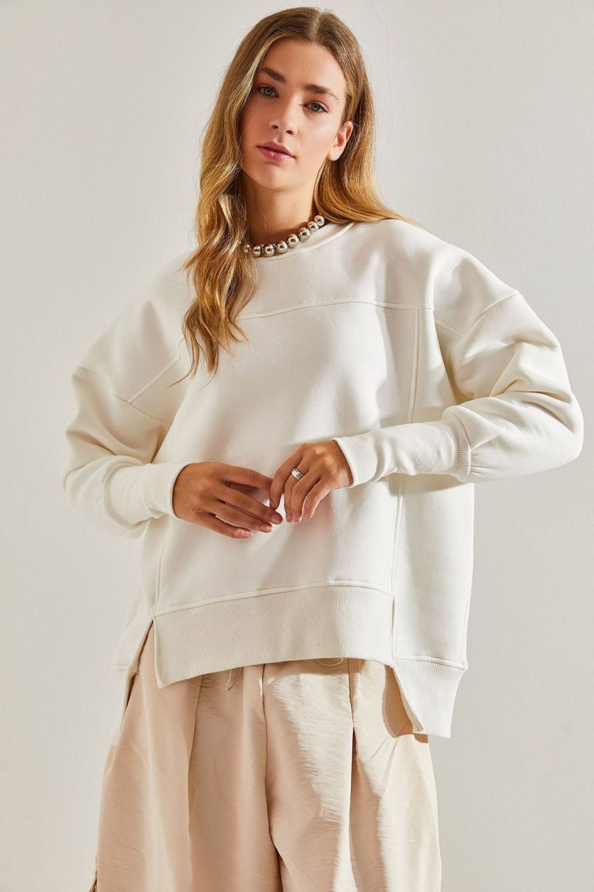 Bianco Lucci Women's Three Thread Raised Oversize Sweatshirt