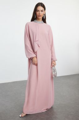 Trendyol Pink Stone Embroidered Lined Chiffon Woven Evening Dress