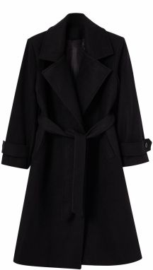 Trendyol Curve Black Regular Fit Wide Collar Detailed Long Wool Blend Cashew Coat
