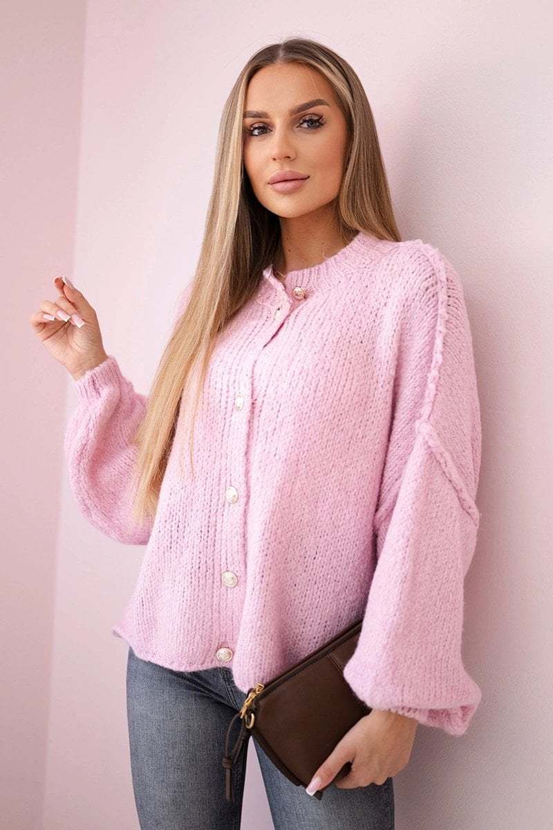 Wool sweater with decorative buttons light powder pink