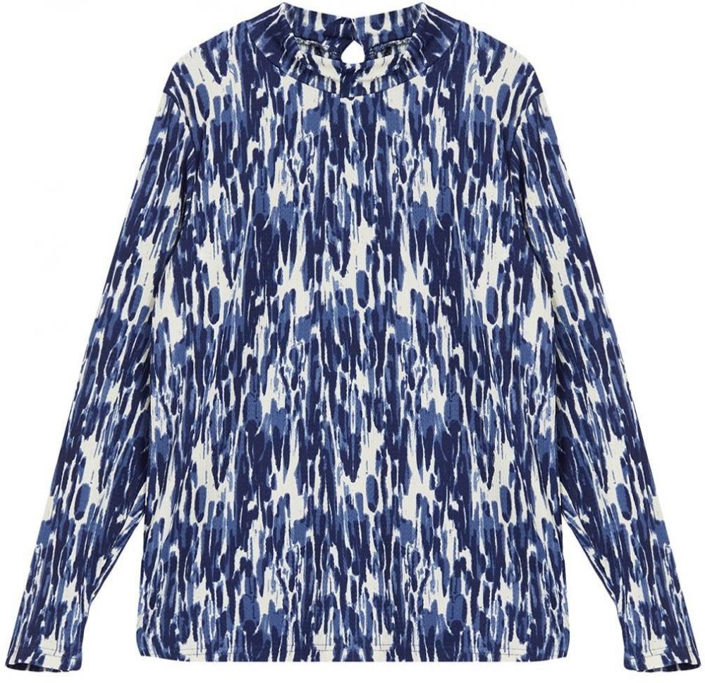 Trendyol Curve Navy Blue Printed Fitted High Collar Knitted Plus Size Blouse