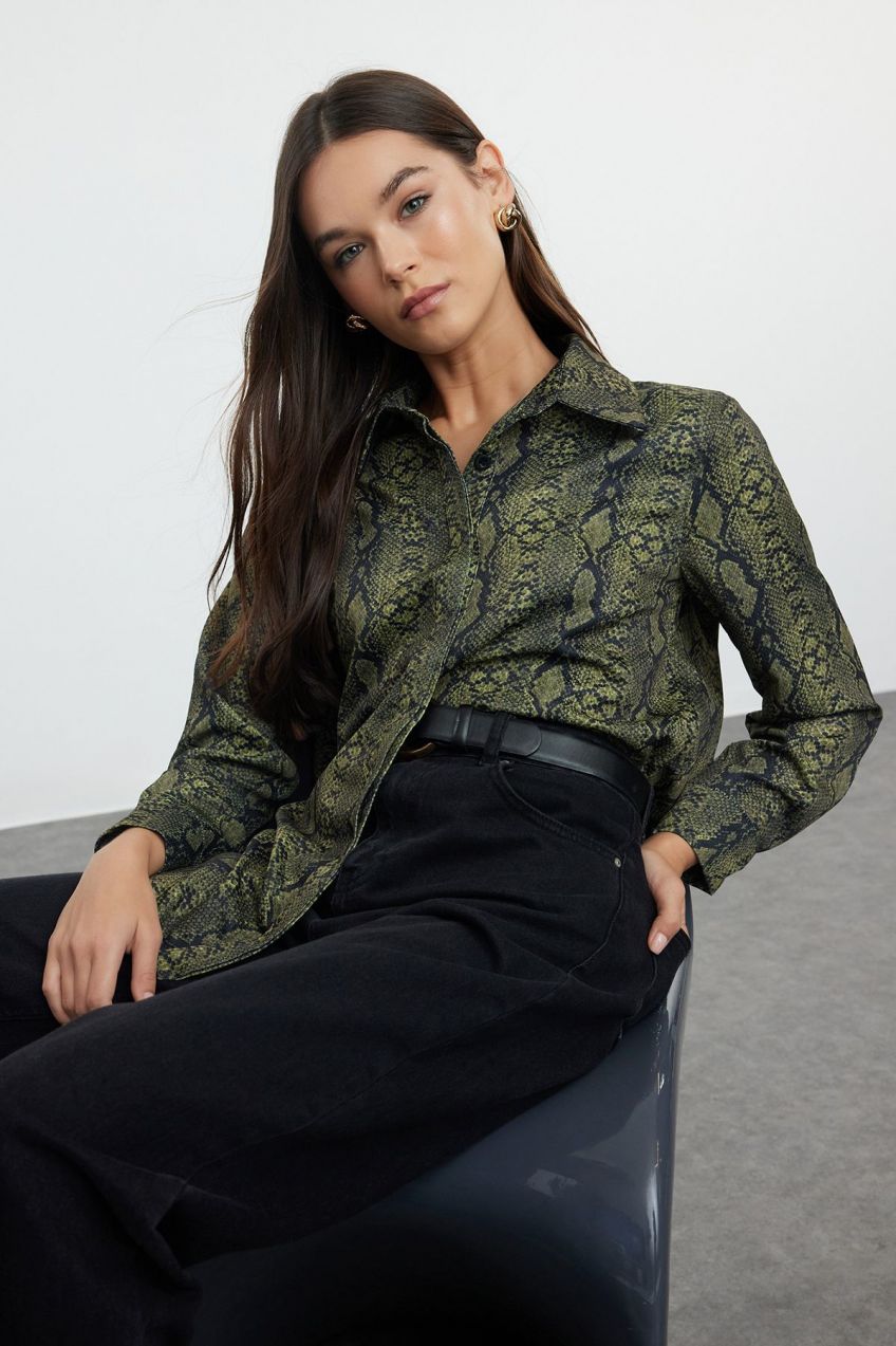Trendyol Snake Patterned Satin Woven Shirt