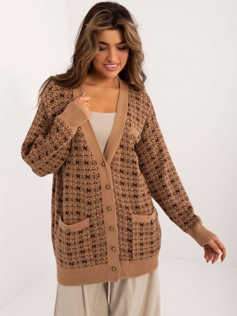 Brown button-up sweater