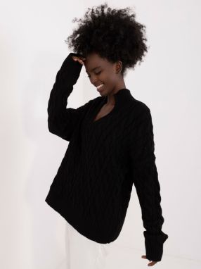 Black knitted sweater with long sleeves