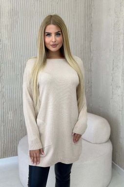 Viscose sweater with pockets beige