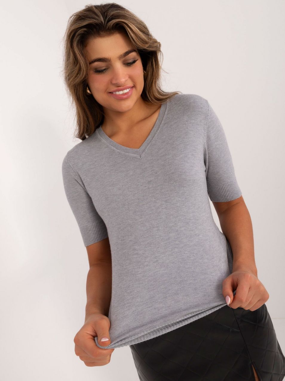 Grey classic sweater with neckline