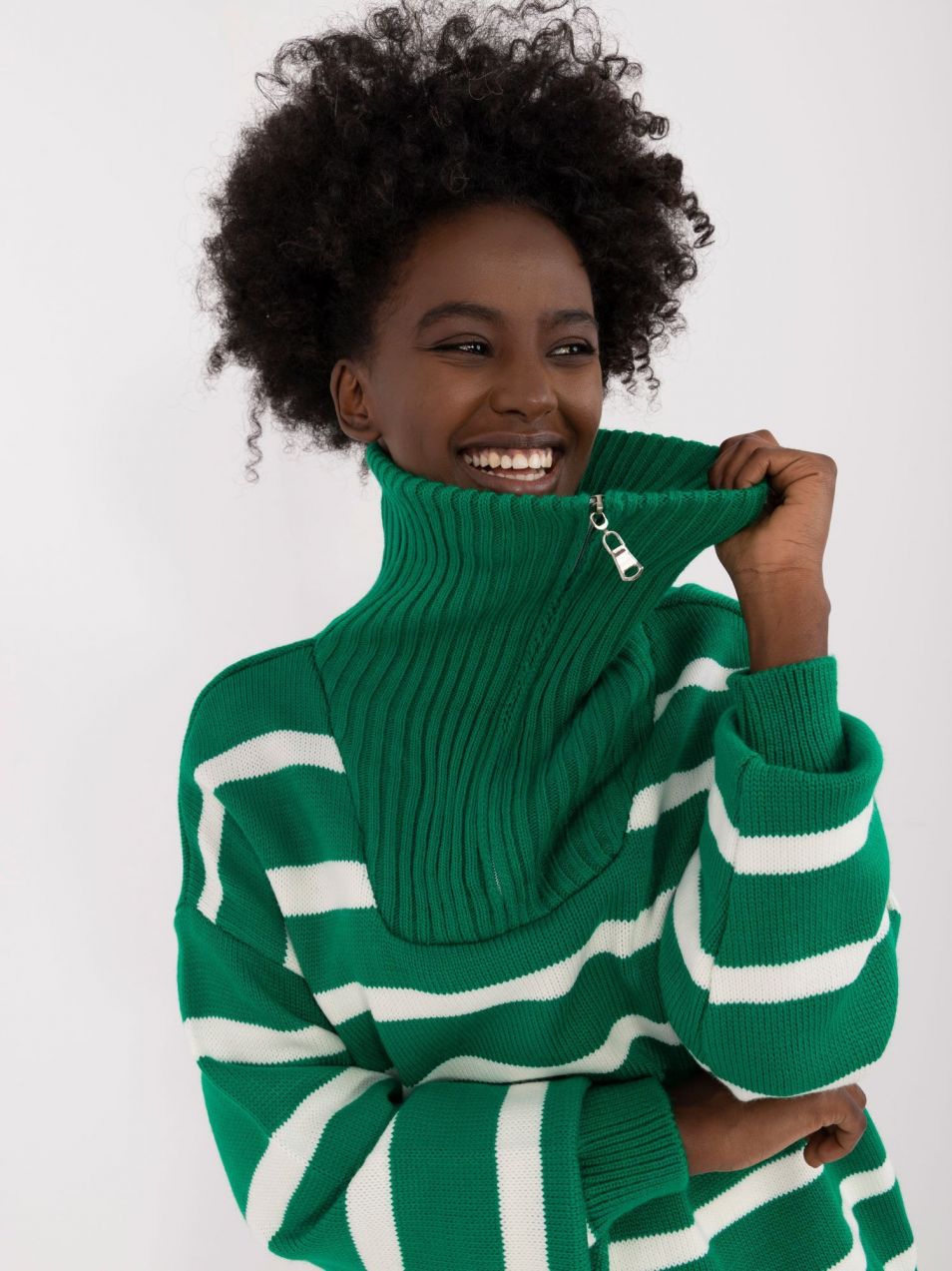 Green women's striped sweater