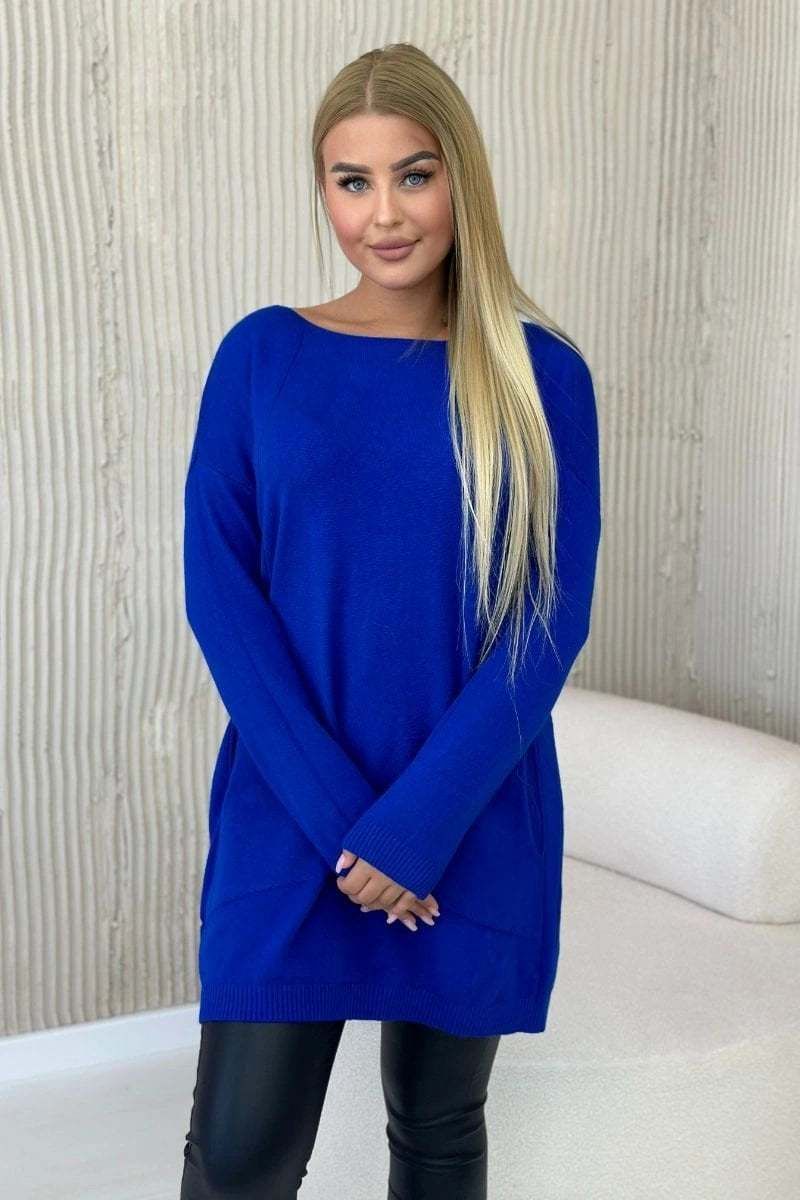 Viscose sweater with pockets cornflower blue