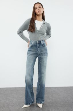 Trendyol Blue High Waist Wide Leg Jeans