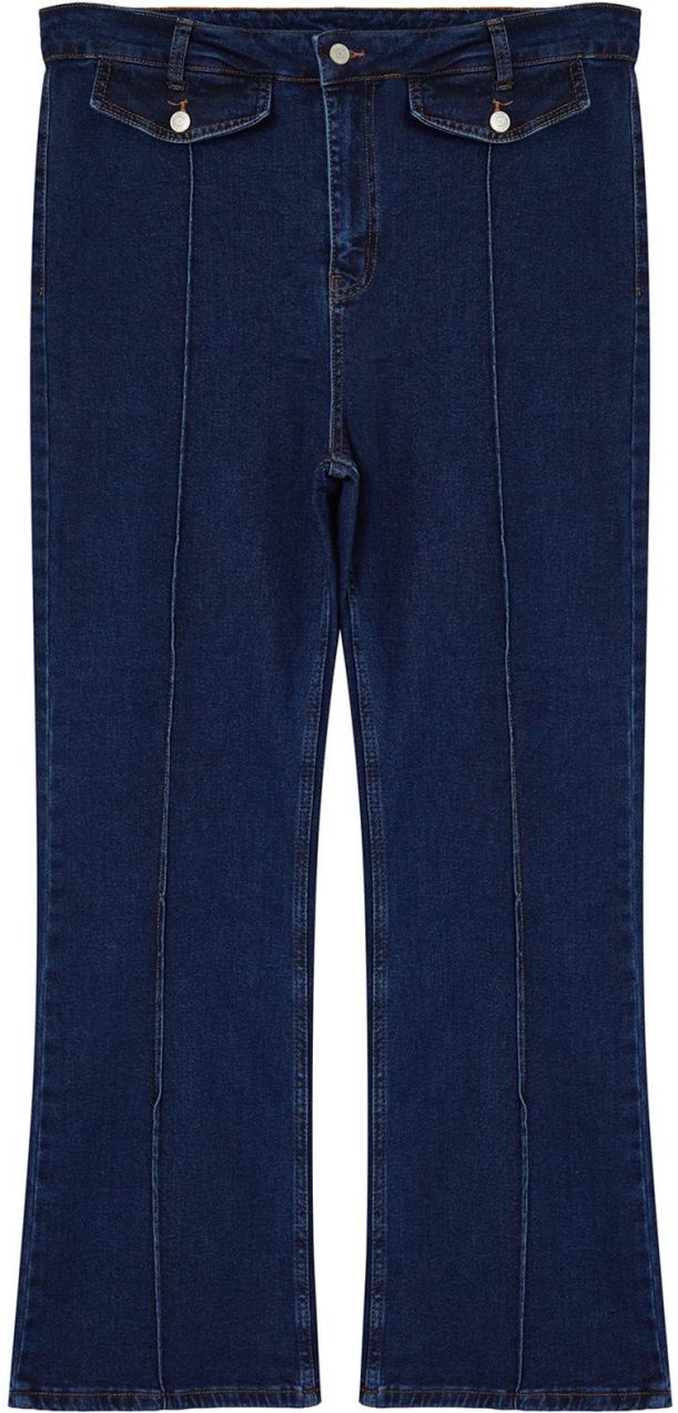 Trendyol Curve Dark Blue High Waist Pocket Detailed Flare Leg Plus Size Jeans