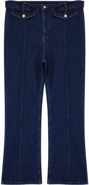 Trendyol Curve Dark Blue High Waist Pocket Detailed Flare Leg Plus Size Jeans