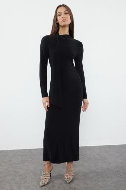 Trendyol Black Plain Halter Neck Fitted Flexible Maxi Knitted Dress