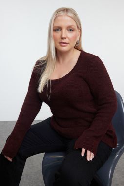 Trendyol Curve Plum U Neck Flounce Hem Knitwear Sweater