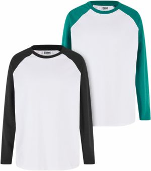 Boys' long-sleeved T-shirts Organic Oversized 2-Pack white/black+white/green