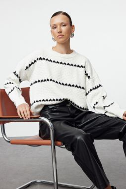 Trendyol Ecru Openwork/Hole Striped Knitwear Sweater