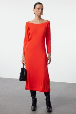 Trendyol Red Maxi Knitwear Boat Neck Dress