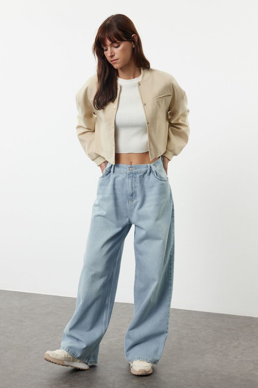 Trendyol Light Blue Waist Detailed High Waist Wide Leg Jeans