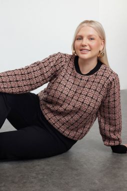 Trendyol Curve Dusty Rose Glittery Tweed Look Knitwear Sweater