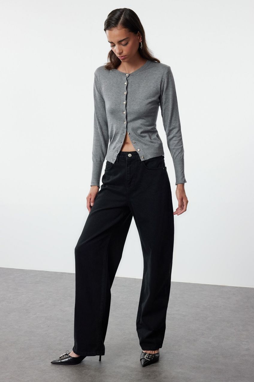 Trendyol Black High Waist Rail Barrel Jeans