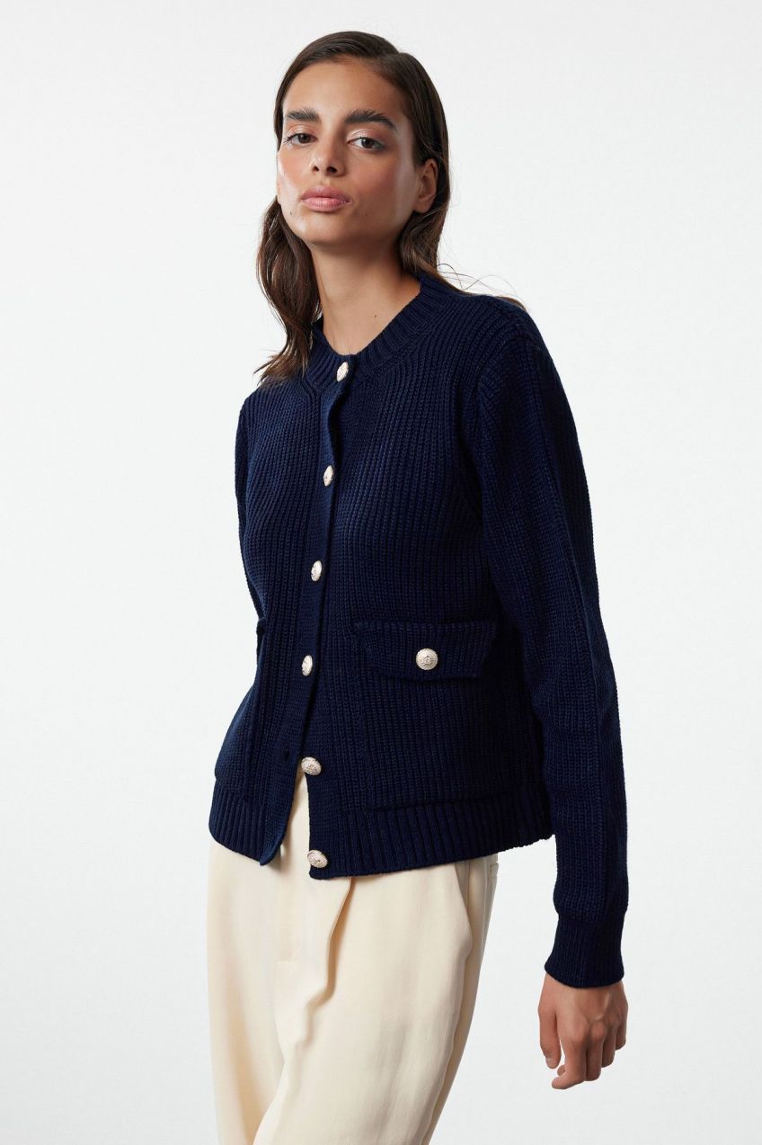 Trendyol Navy Blue Crew Neck Knitwear Cardigan