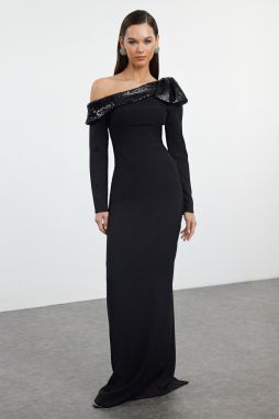 Trendyol Black Bodycon Bow Detailed Woven Evening Dress & Graduation Dress